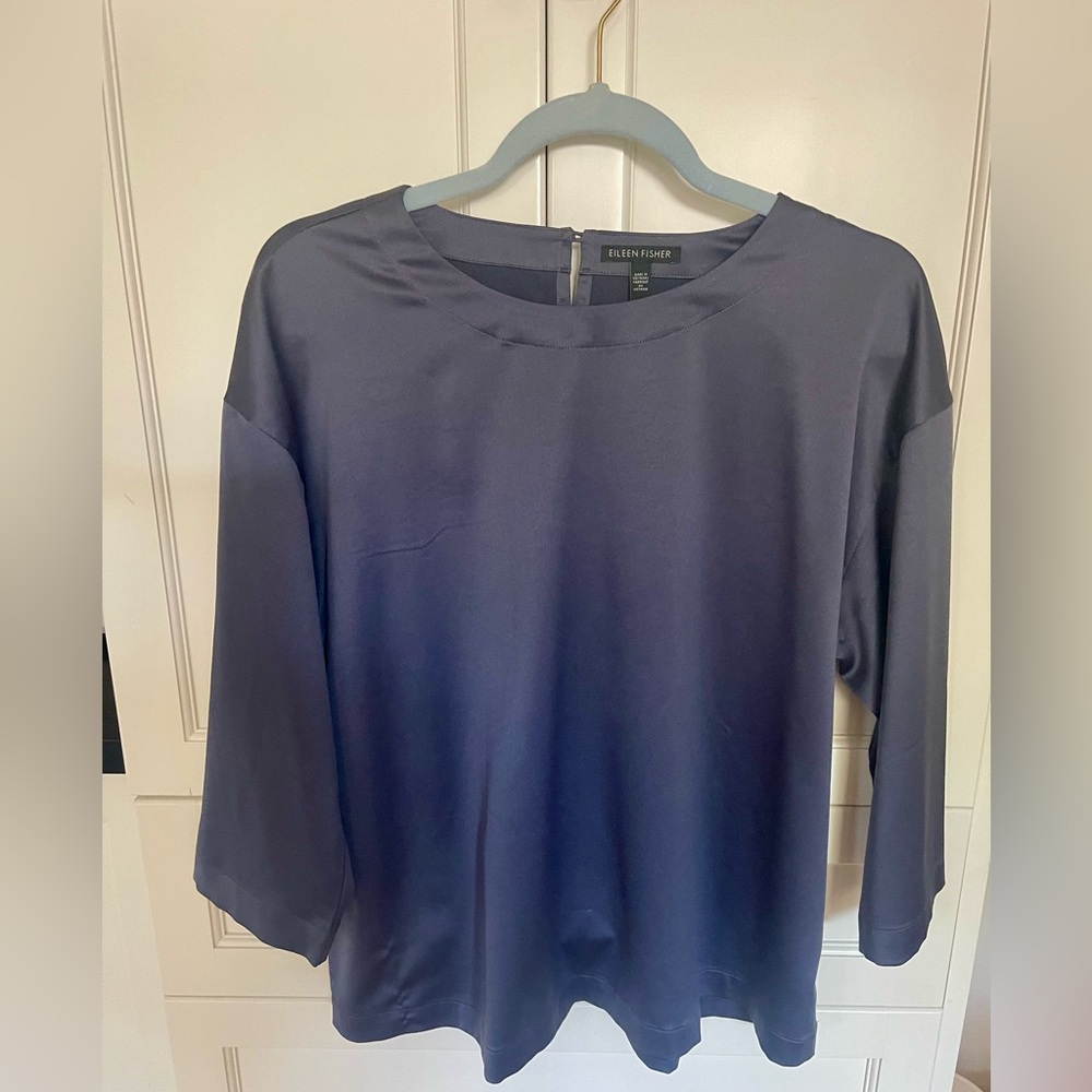 Eileen Fisher Deep Blue /Plum Boxy 3/4 Sleeve Blouse - S/P